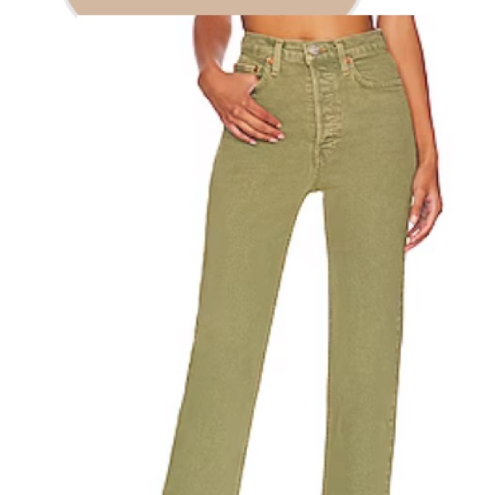 Re/Done 70s High Stove Pipe Jeans green raw hem high waist